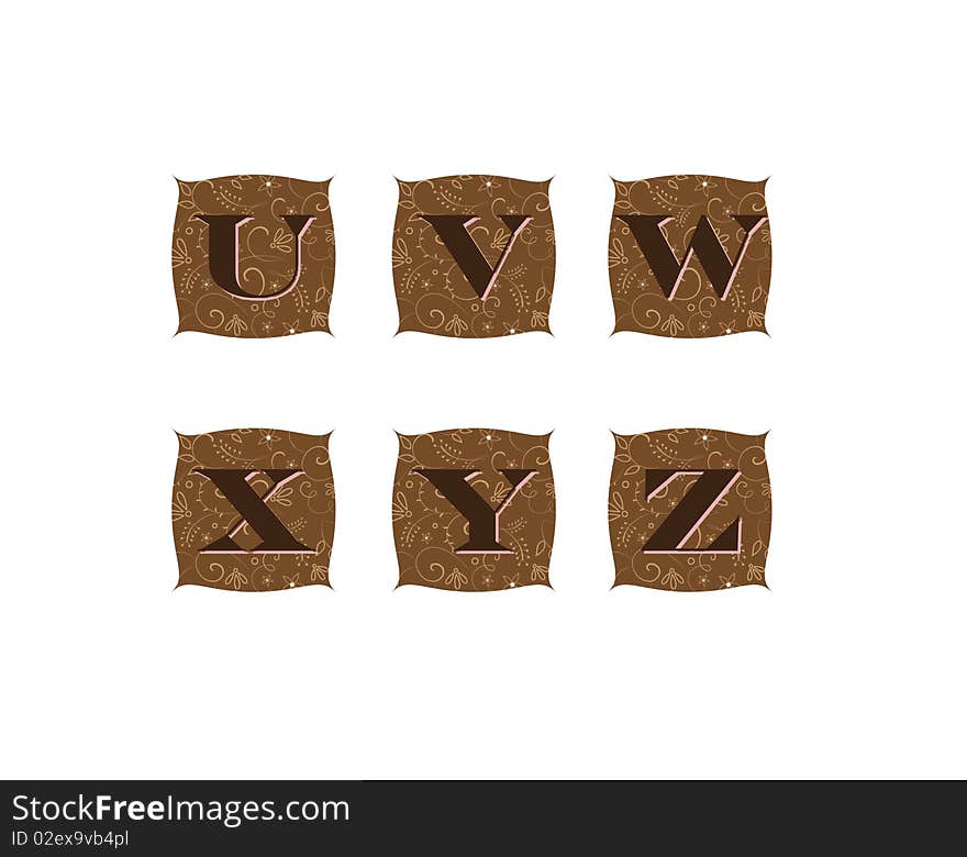 Vintage alphabet on ornamental background