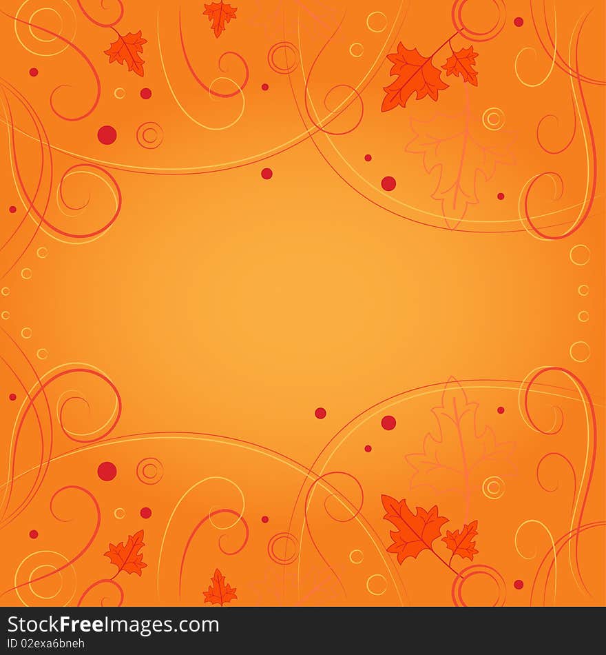 Orange background with leaves. Orange background with leaves