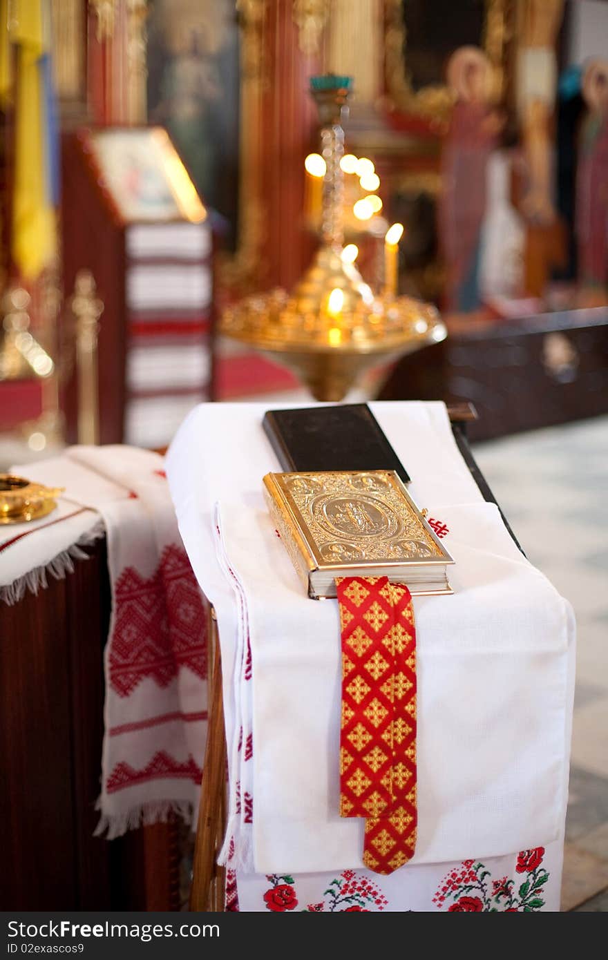 Holy book lies on the altar in the church. Holy book lies on the altar in the church