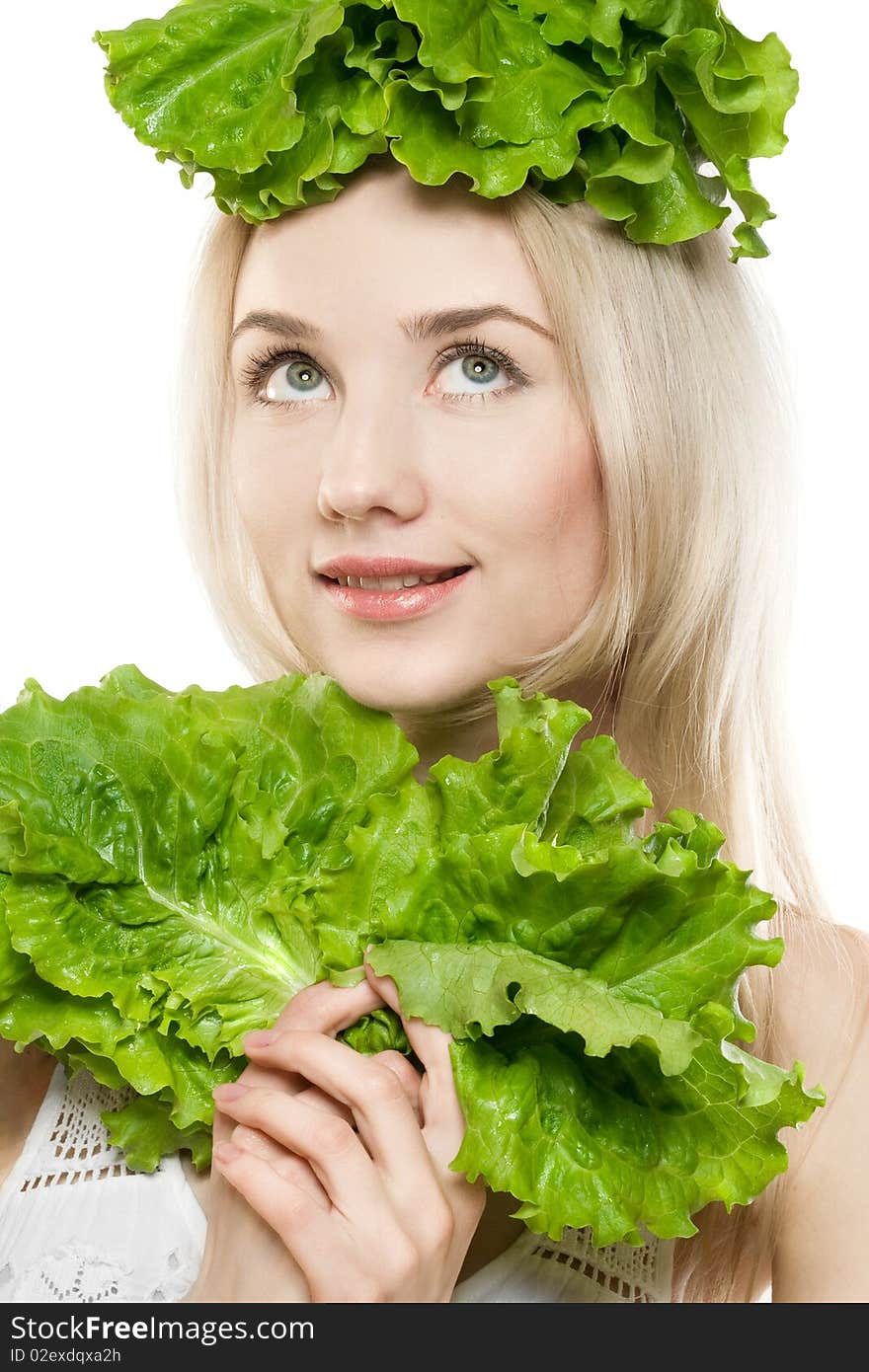 Pretty girl with fresh lettuce. Pretty girl with fresh lettuce