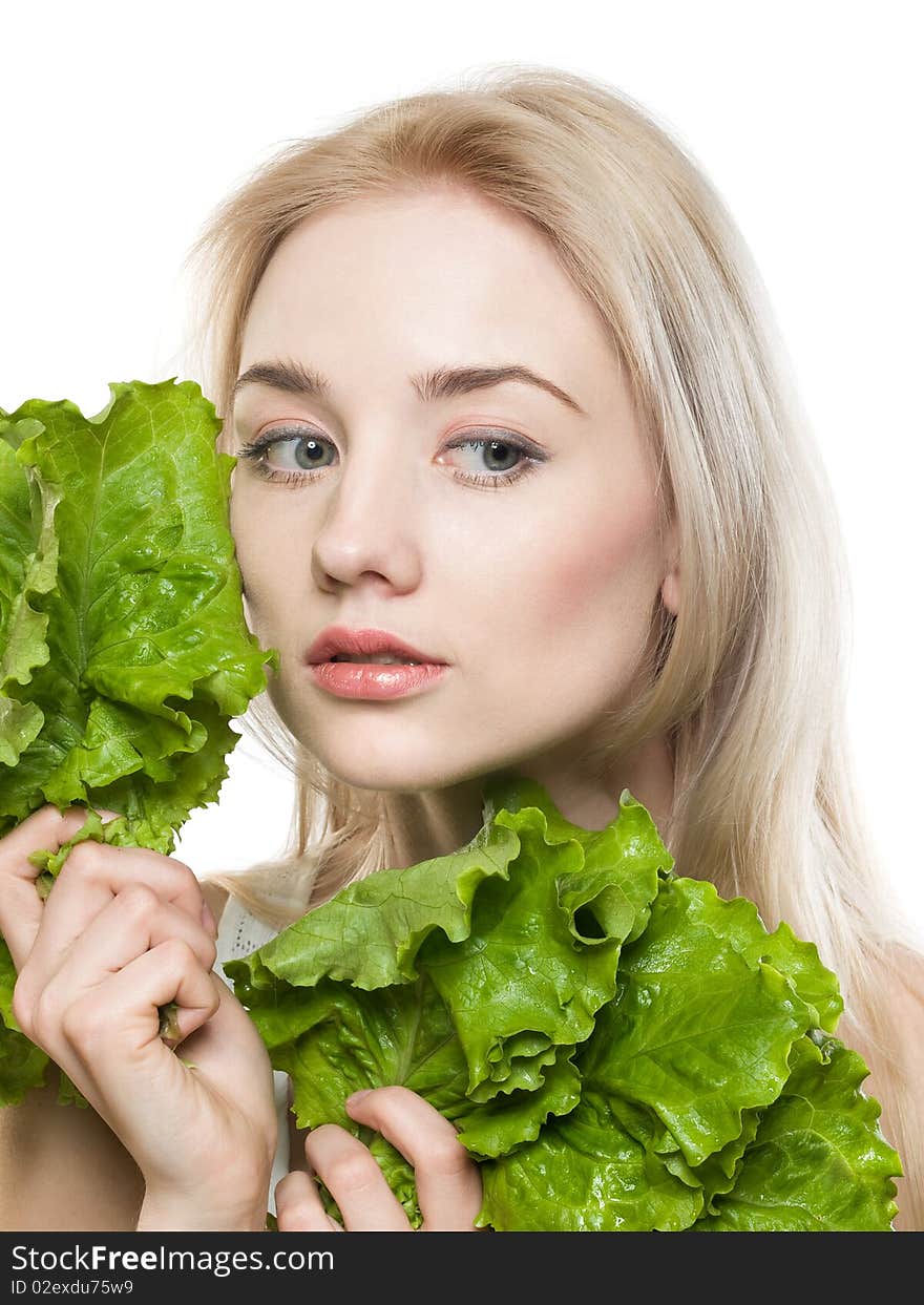 Pretty girl with fresh lettuce. Pretty girl with fresh lettuce