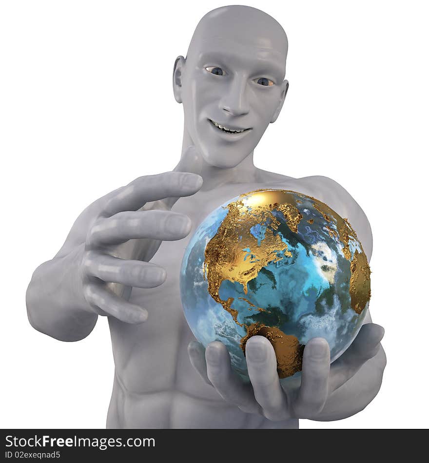 Man holding a globe. with clipping path.