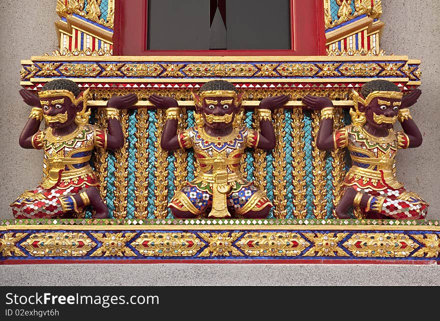 Buddhist temple of thailand on wall background