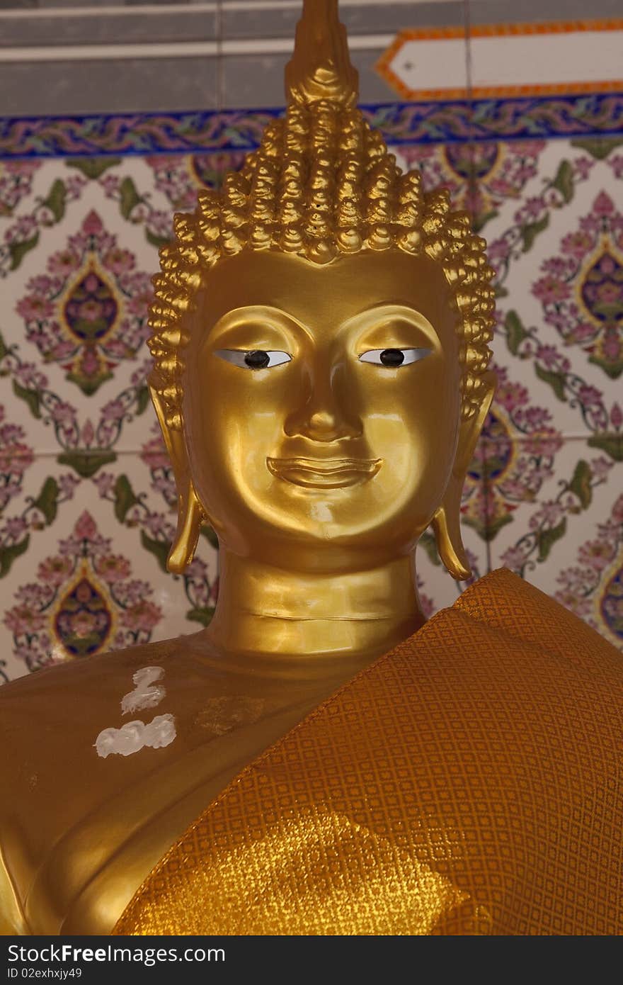 Buddhist temple of thailand on wall background