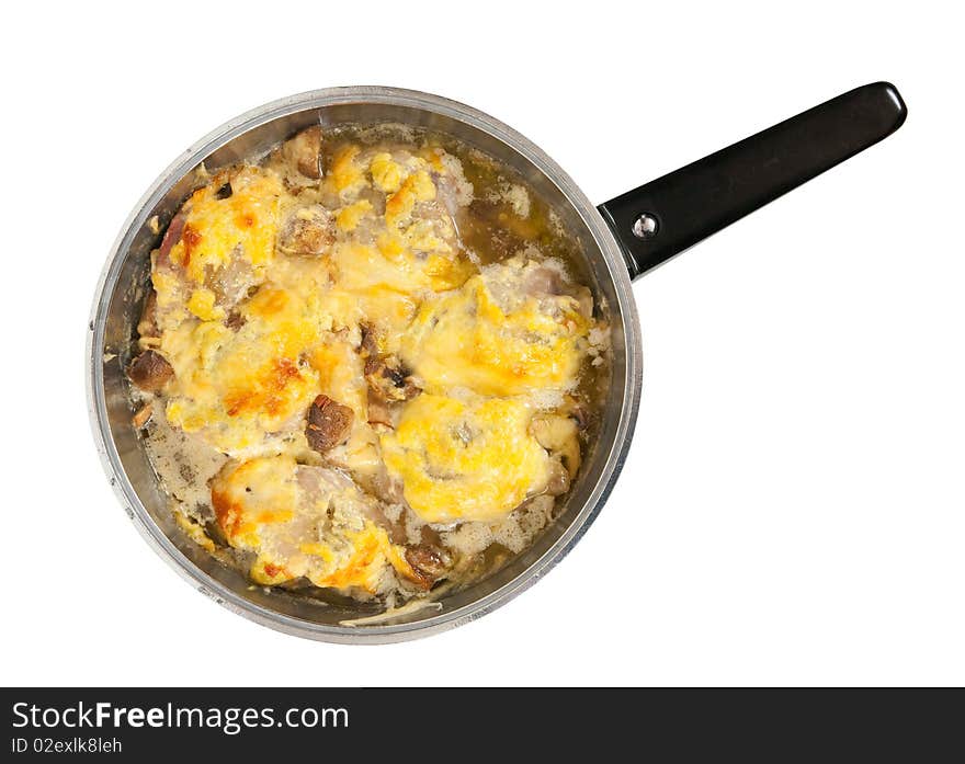 Stewed chicken with mushrooms and cheese