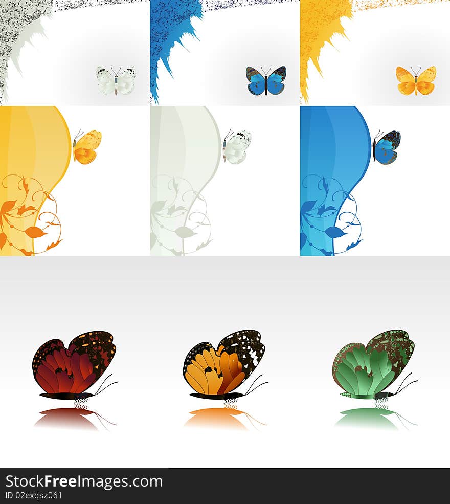 Collection of structures with butterflies. A  illustration. Collection of structures with butterflies. A  illustration