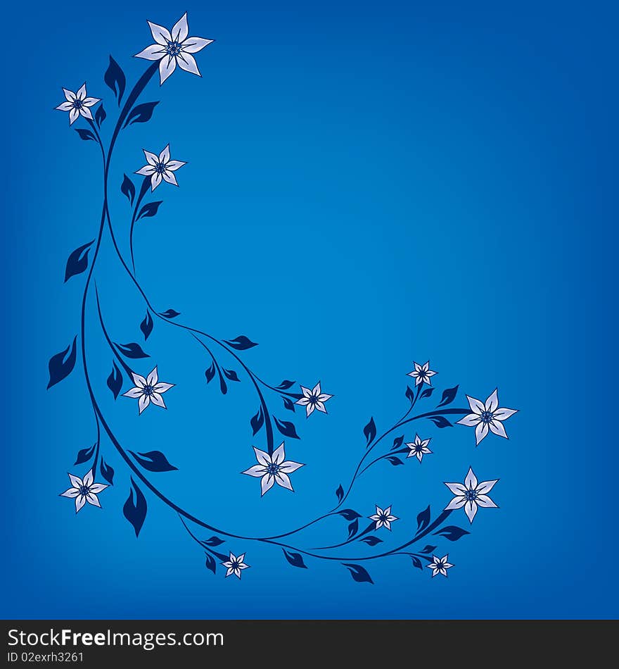 Branch and flowers on blue background