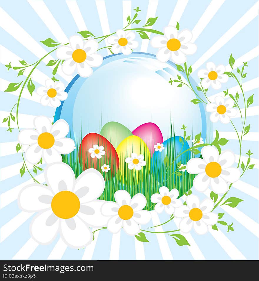 Color eggs in grass. Easter vector. Color eggs in grass. Easter vector