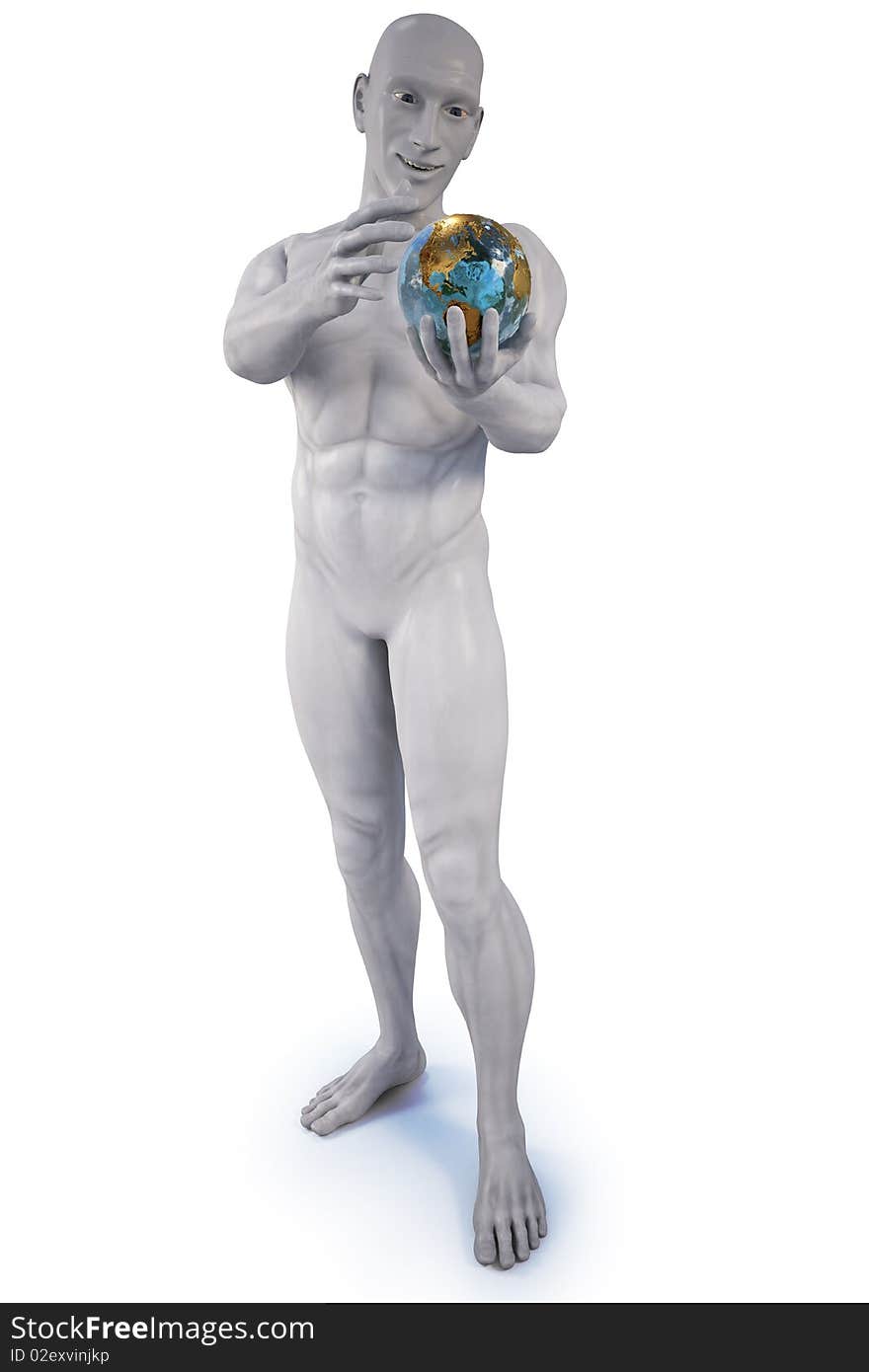 Man holding a globe. with clipping path.