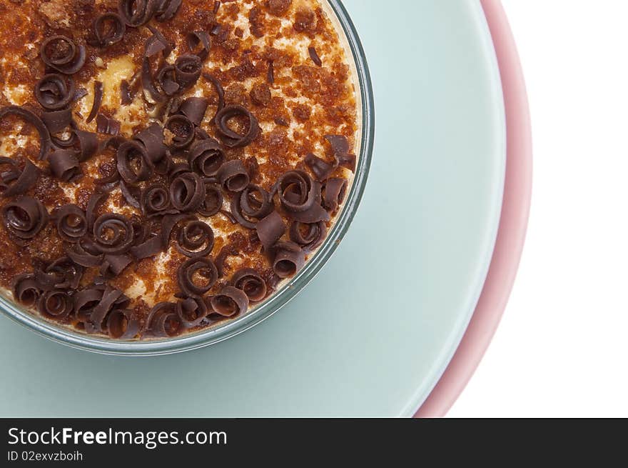 Custard Dessert with Chocolate Curls