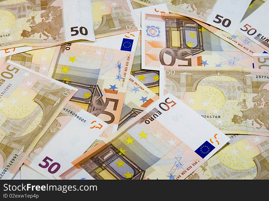 Bunch of European fifty euro bills. Bunch of European fifty euro bills