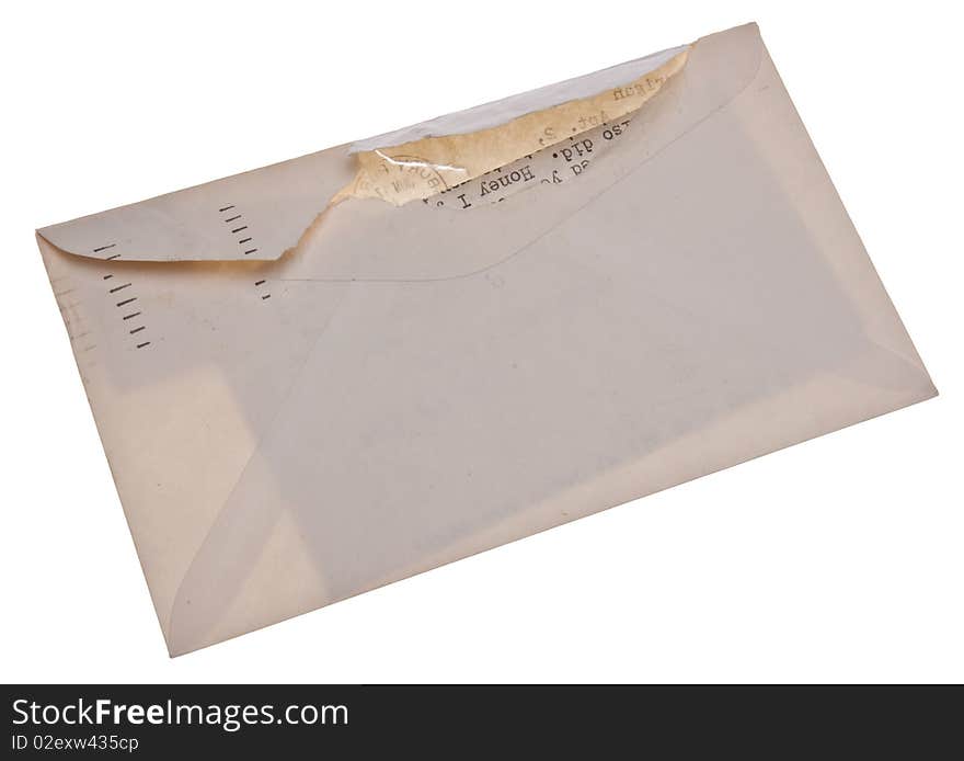 Letters from 1975 postmarked in Ashbury Park, NJ, USA.  Envelope is translucent enough to see that there is a letter inside the words Honey I are revealed through the top of the torn envelope.  Isolated on white with a clipping path.