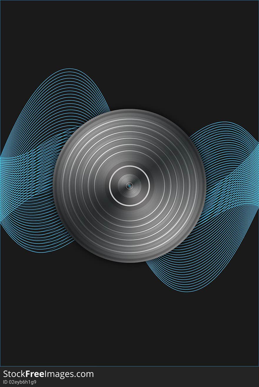 A black background with a techno pattern and a vinyl record. A black background with a techno pattern and a vinyl record