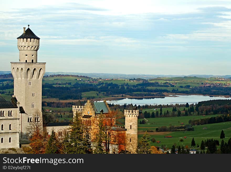 Neuschwanstein castle and lake view in background