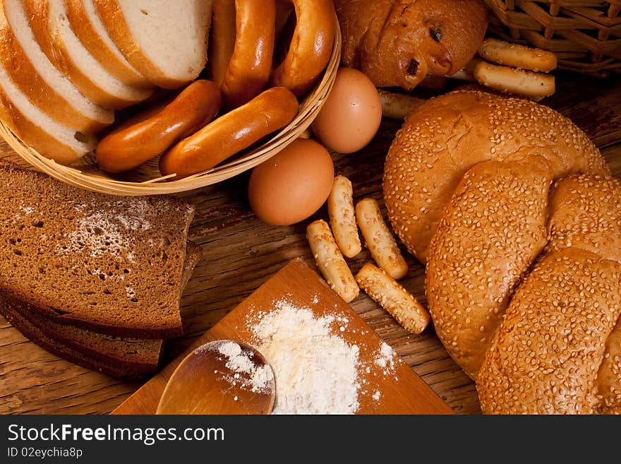 Eggs and meal with different sort of bread. Eggs and meal with different sort of bread