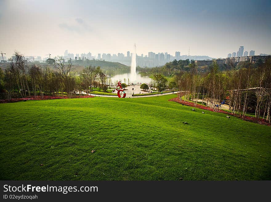 There is a beautiful park in the city