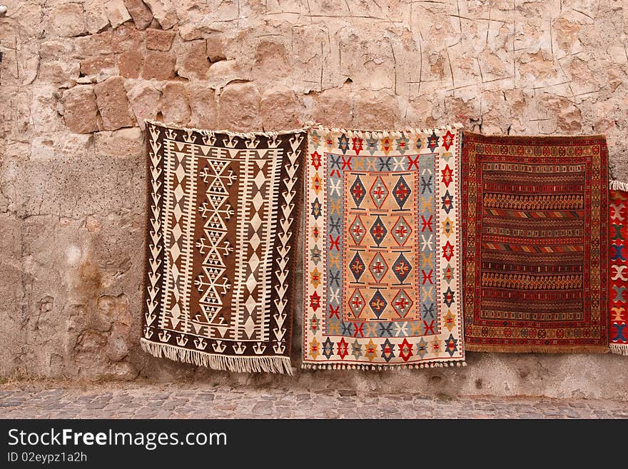 A sell of traditional Turkish carpets.