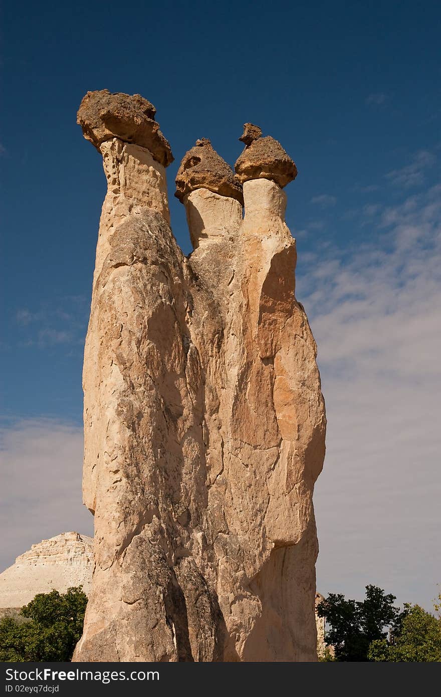 Pillars of the Valley near Goreme in Cappadocia, Turkey.