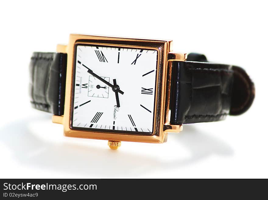 Classic gold watch on white background isolated