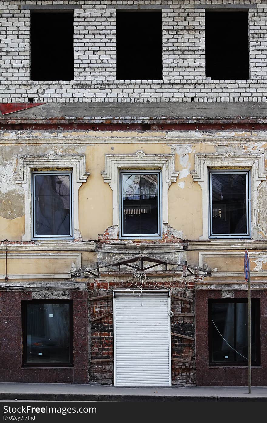 Some windows without glass at obsolete wall. Some windows without glass at obsolete wall