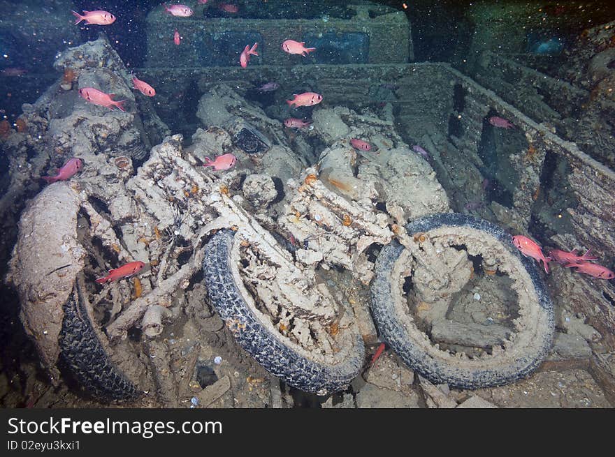 Old motorbikes on the War wreck of the SS Thistlegorm