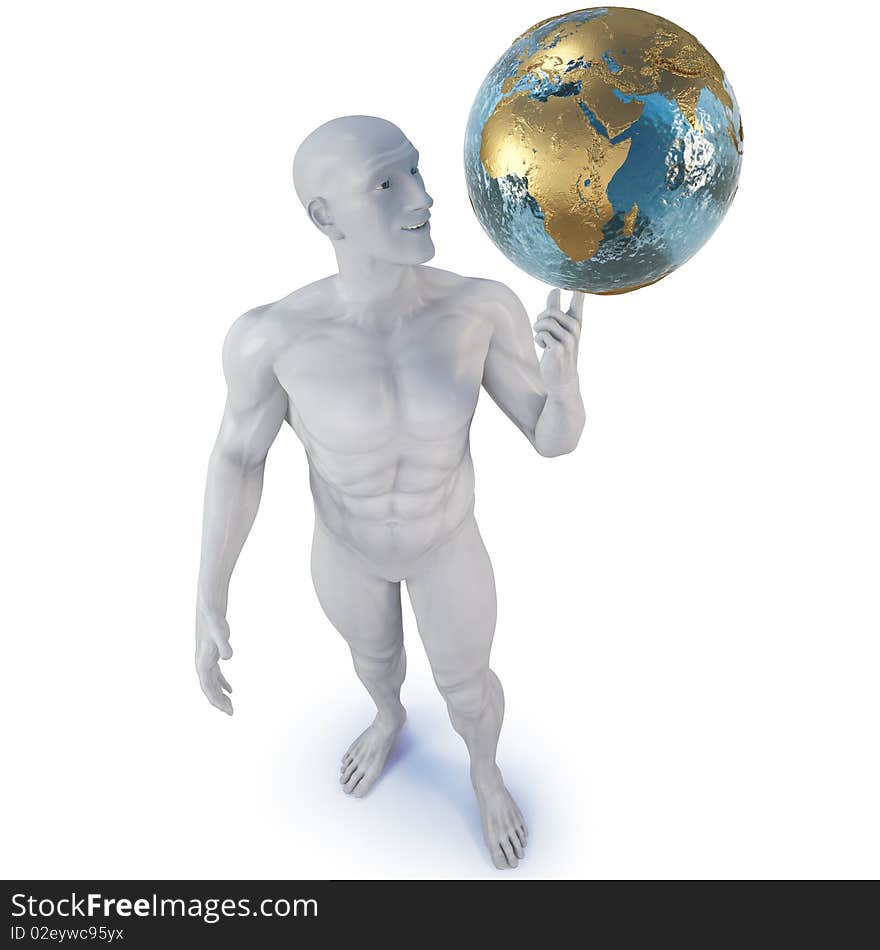 Man holding the globe on his finger. with clipping path.