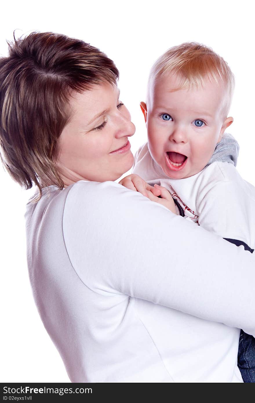 Picture of happy mother with baby boy. Picture of happy mother with baby boy