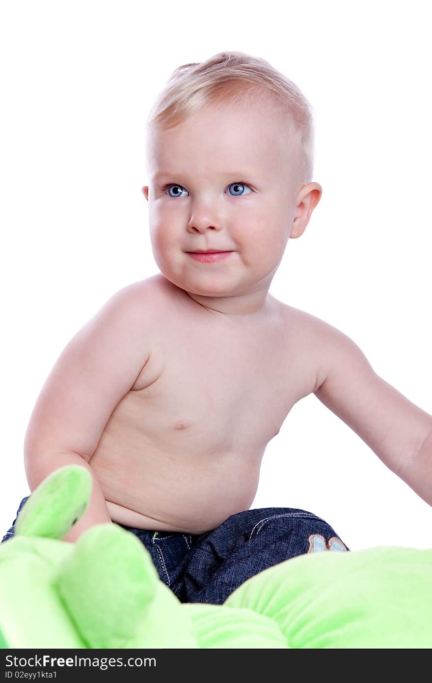 Smiling baby boy on white background