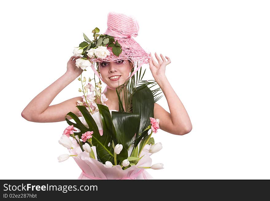 Fashion Woman Is Bunch Of Flowers.