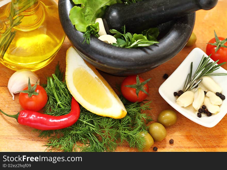 Vegetables still life with olive oil. Vegetables still life with olive oil