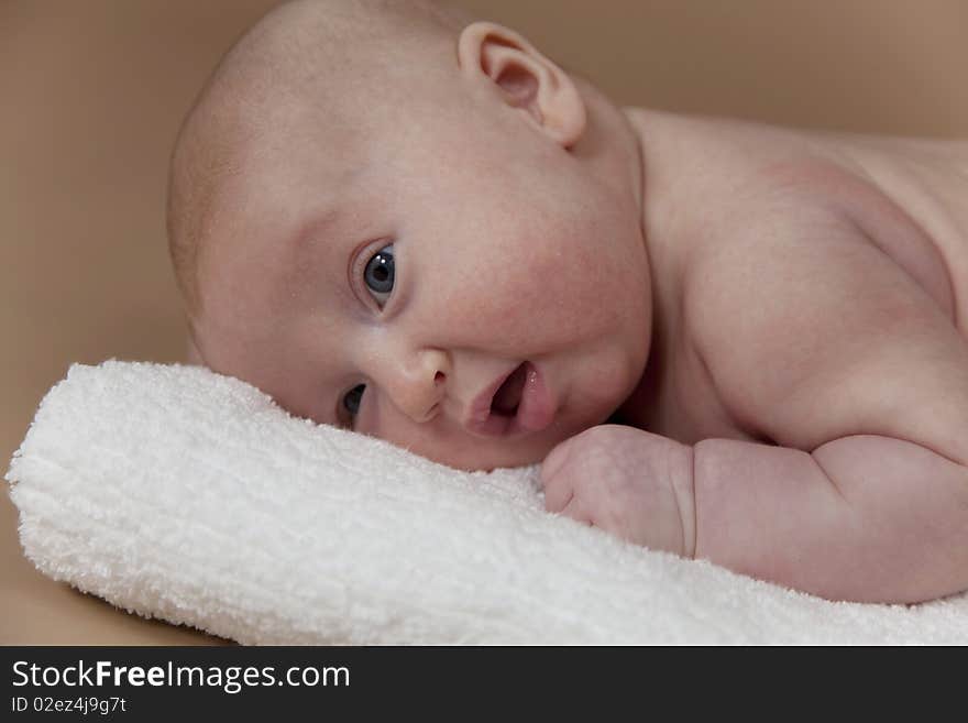 Close up of baby in the towel