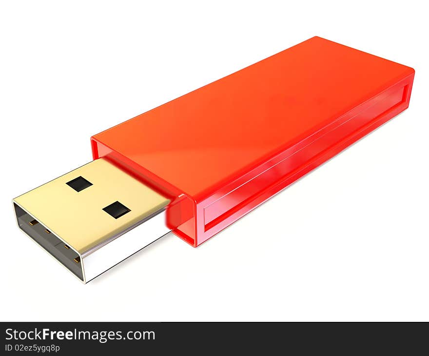 Red USB flash on white background