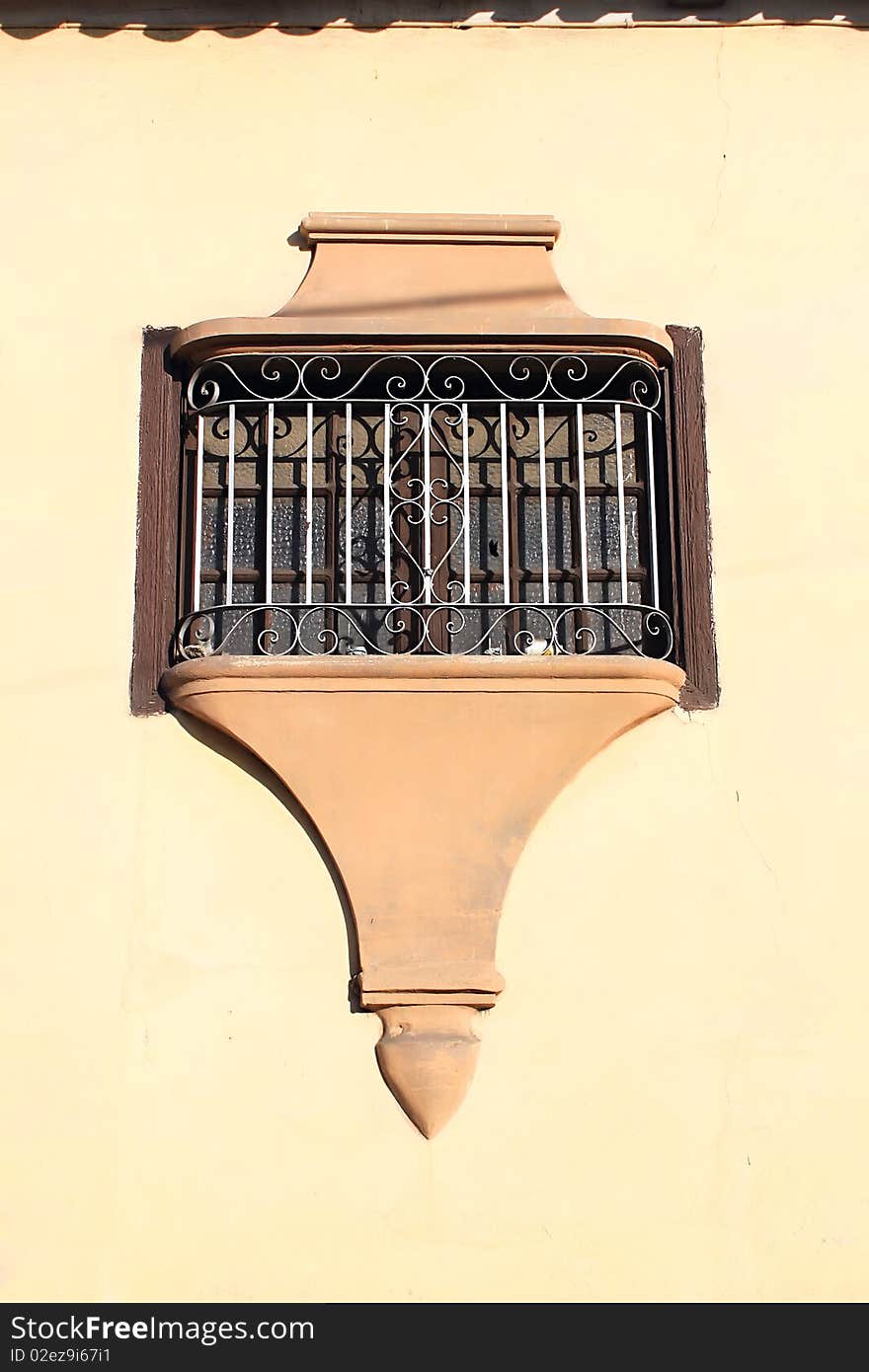 Windows. Detail of facade from vintage colonial building in Santiago de Cuba, Cuba