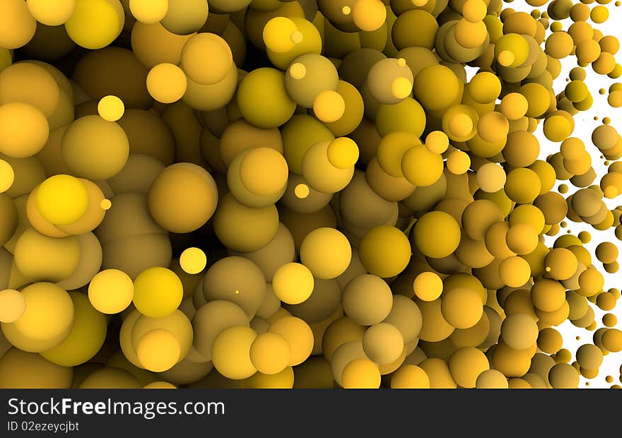 Yellow Spheres points background. many of circles render. Yellow Spheres points background. many of circles render