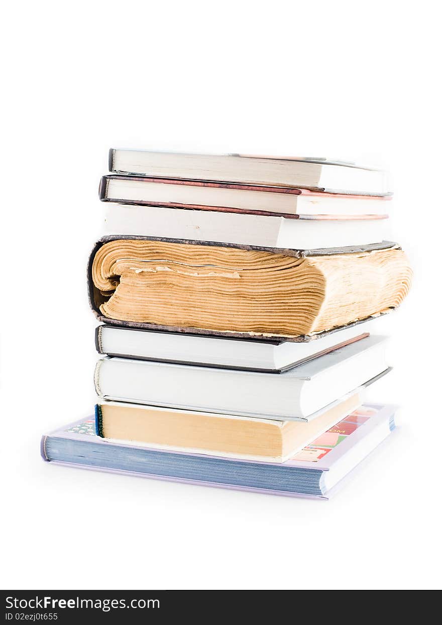 Stack of books on the white