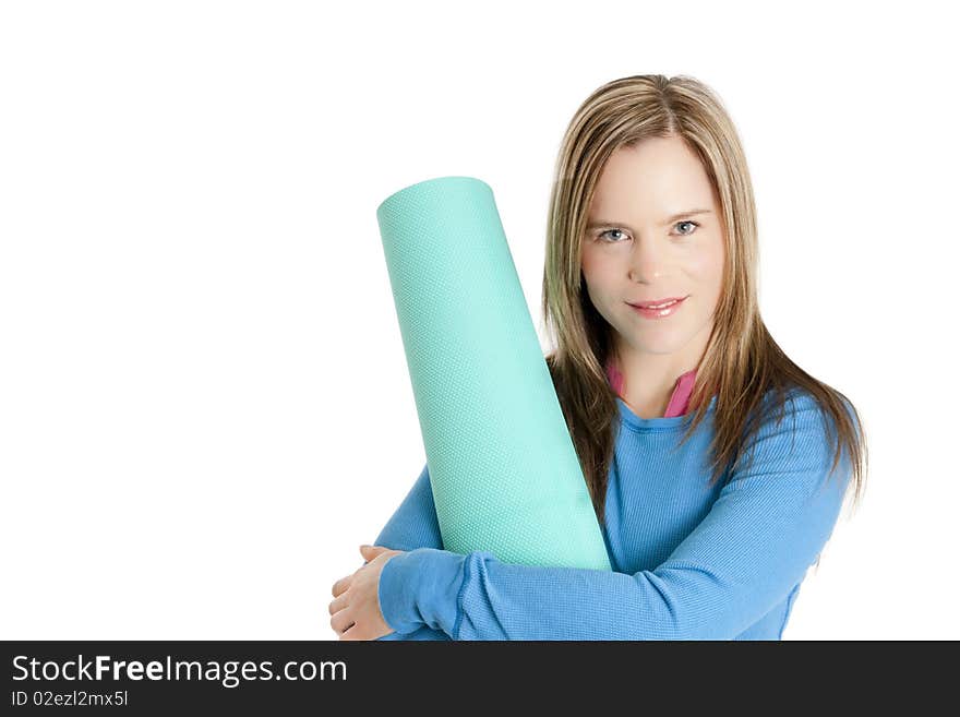 Young Woman With Execise Mat