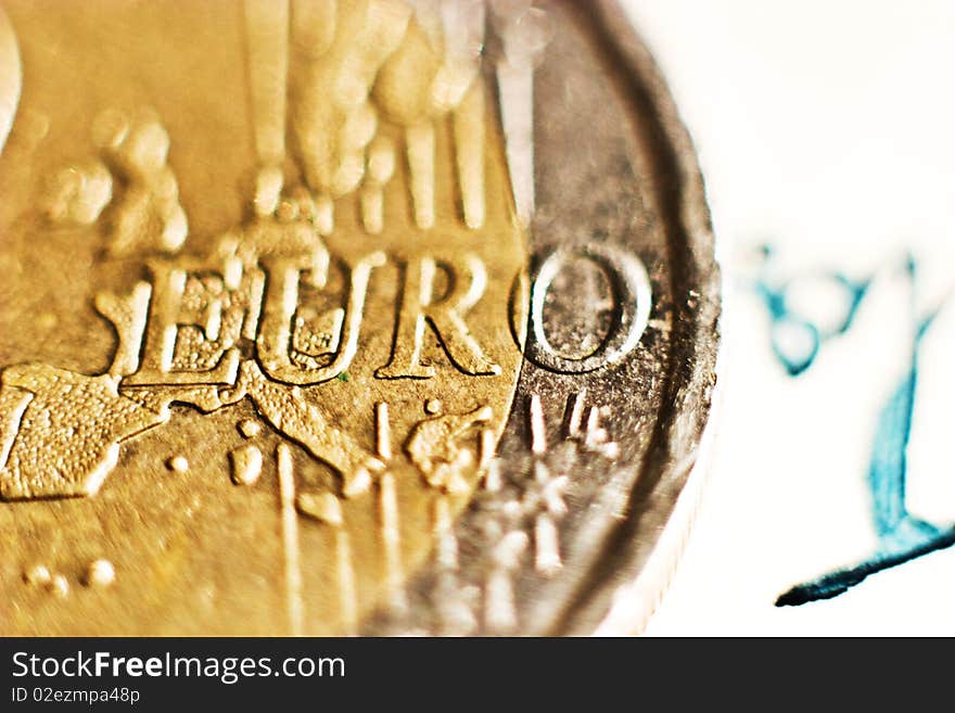 Close-up of an uncirculated euro cents coin