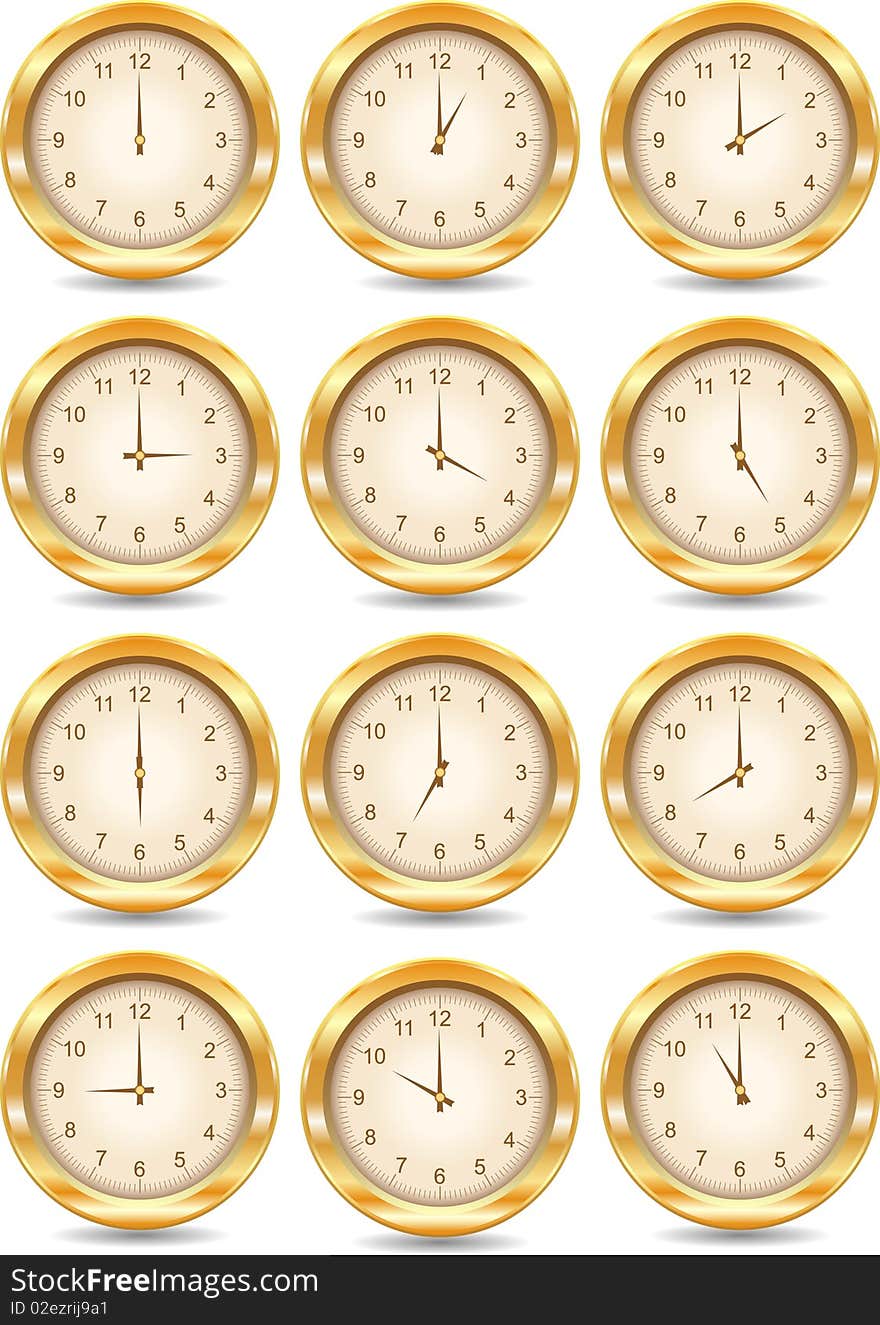 Twelve gold watch on a white background. Twelve gold watch on a white background