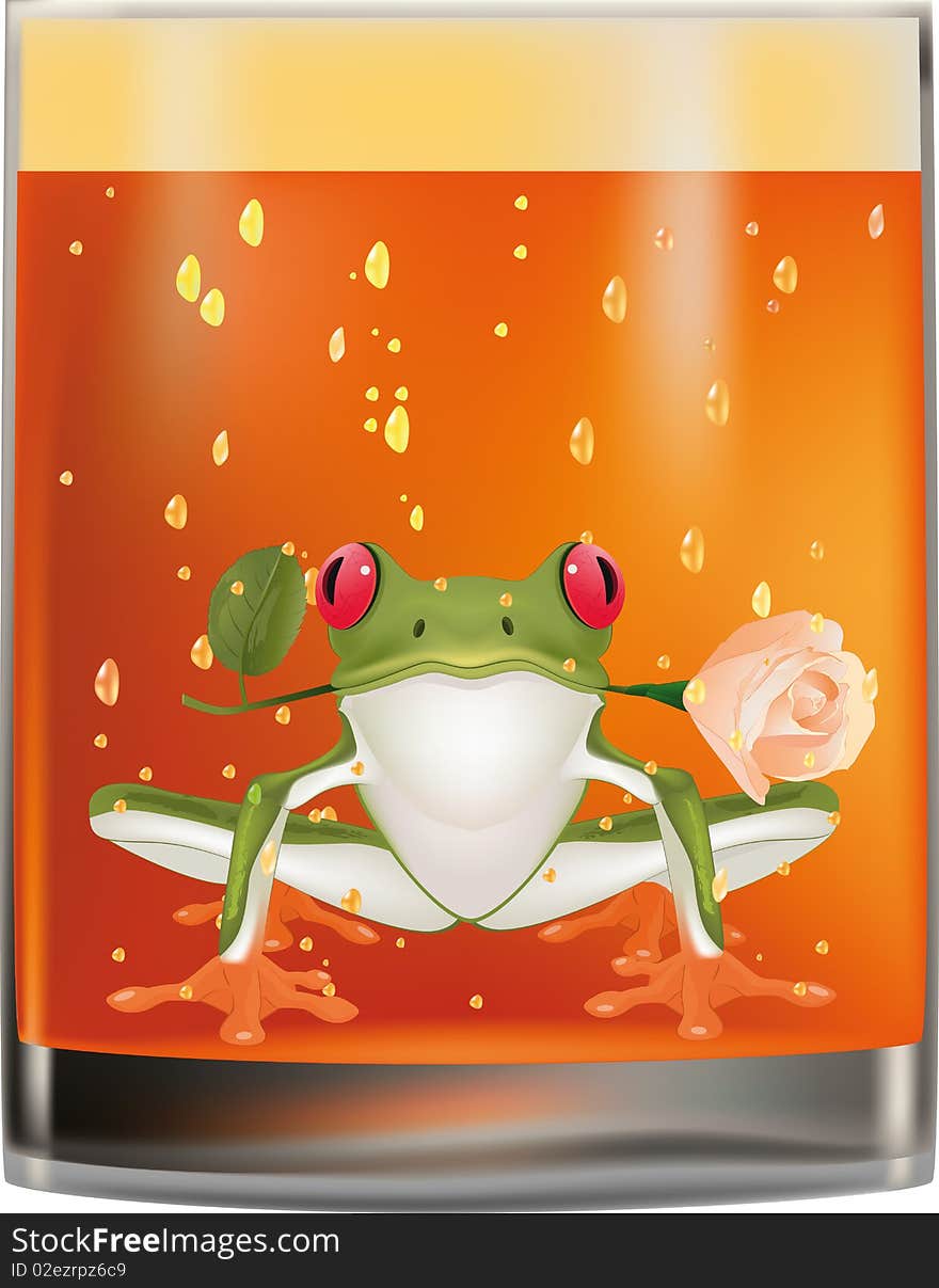 Frog rose and a glass of old whiskey alcohol amphibian animal. Frog rose and a glass of old whiskey alcohol amphibian animal