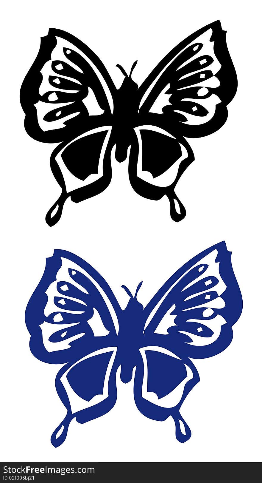Drawing of blue butterfly and black butterfly