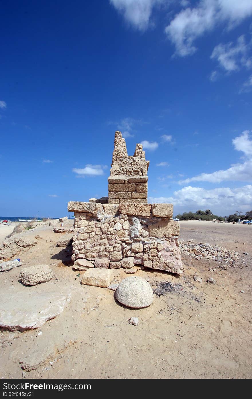 Ancient Roman aqueduct at Caesaria, in Israel.