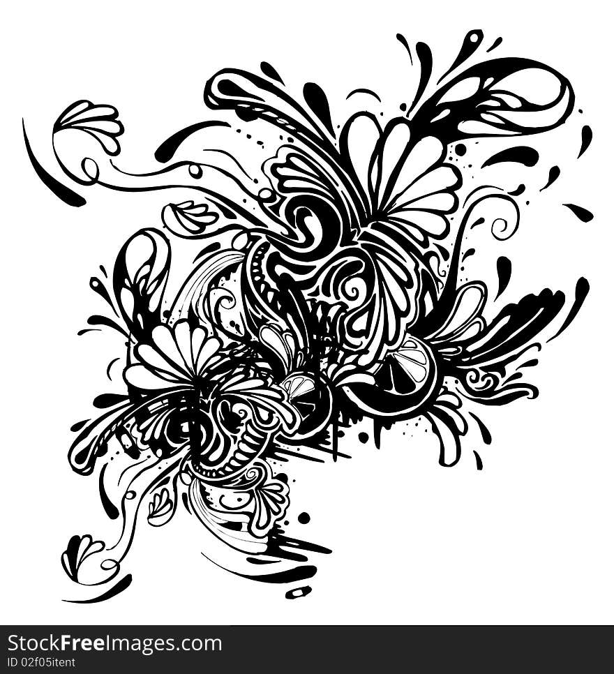 Drawing of black flower texture in a white background