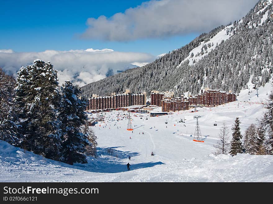 View on alpine skiing resort