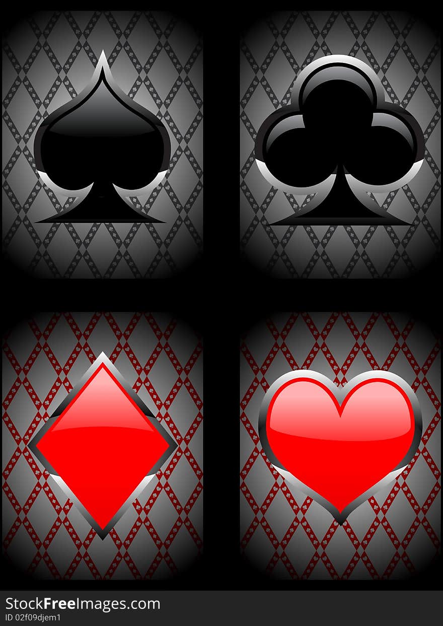 Different types of cards on an ornamented background