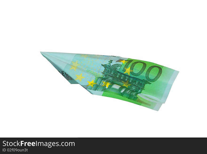 Plane made from banknote is on white