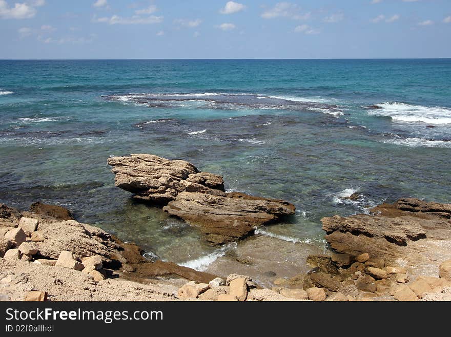 National park Cesarea on coast of Mediterranean sea in Israel