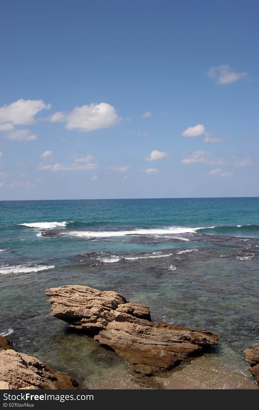 National park Cesarea on coast of Mediterranean sea in Israel