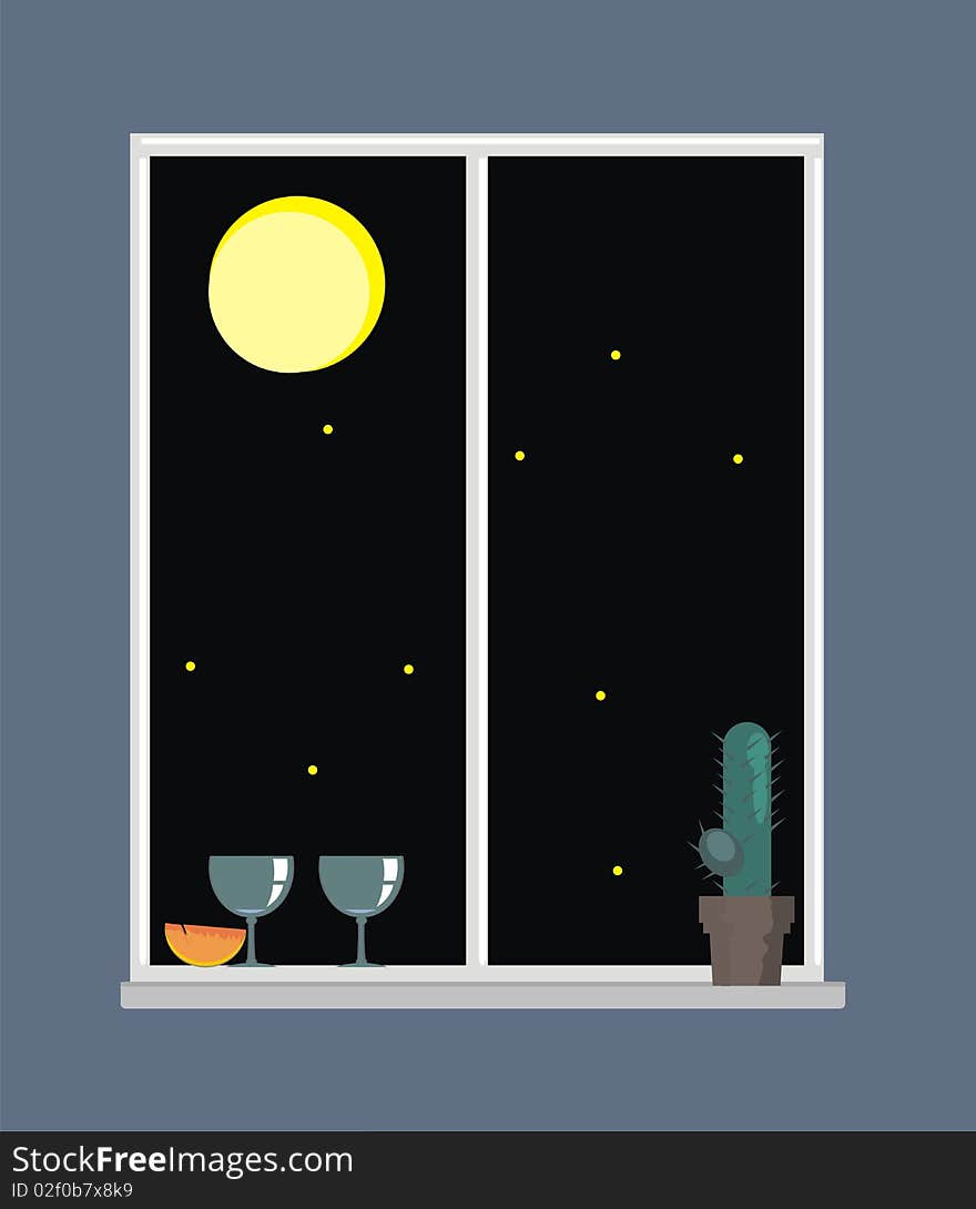 illustration of a window at night. illustration of a window at night