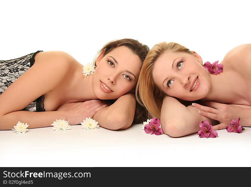 Blondy and brunette on white background. Blondy and brunette on white background