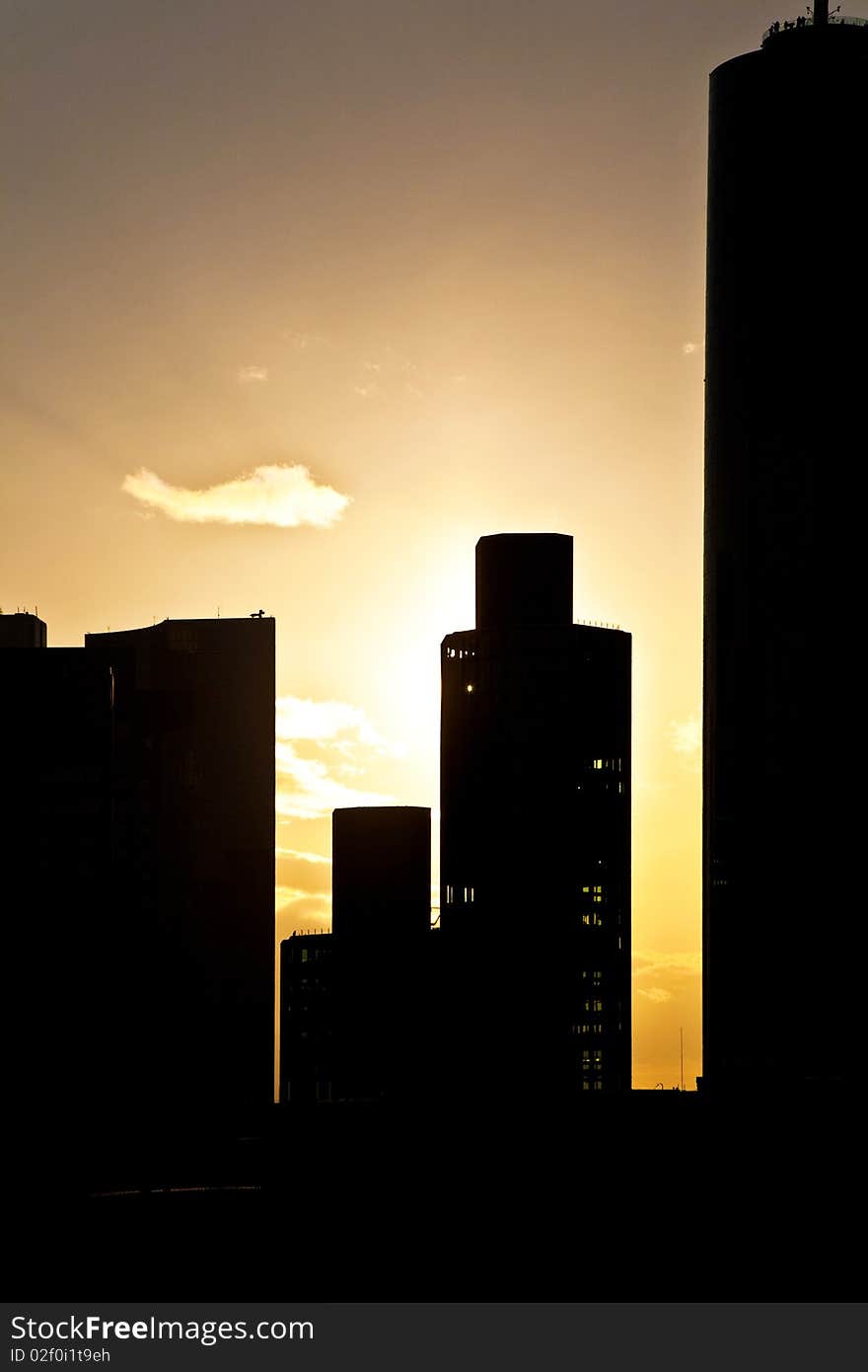 View Over Frankfurt, Silhouettes Of Sky Scrapers